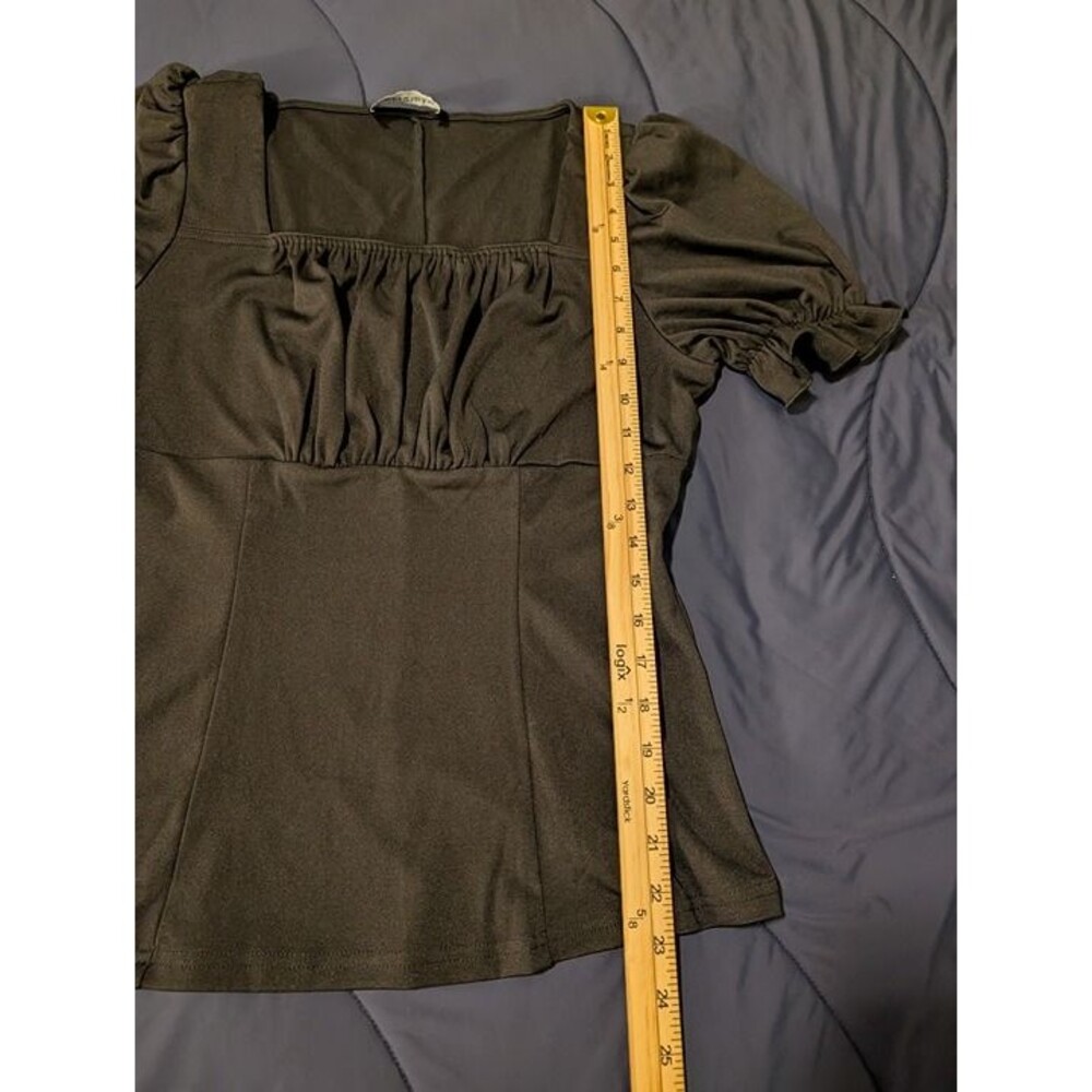 Scarlet Darkness Black Square Neck Puff Short Sleeve Peasant Top Medium - Picture 3 of 7